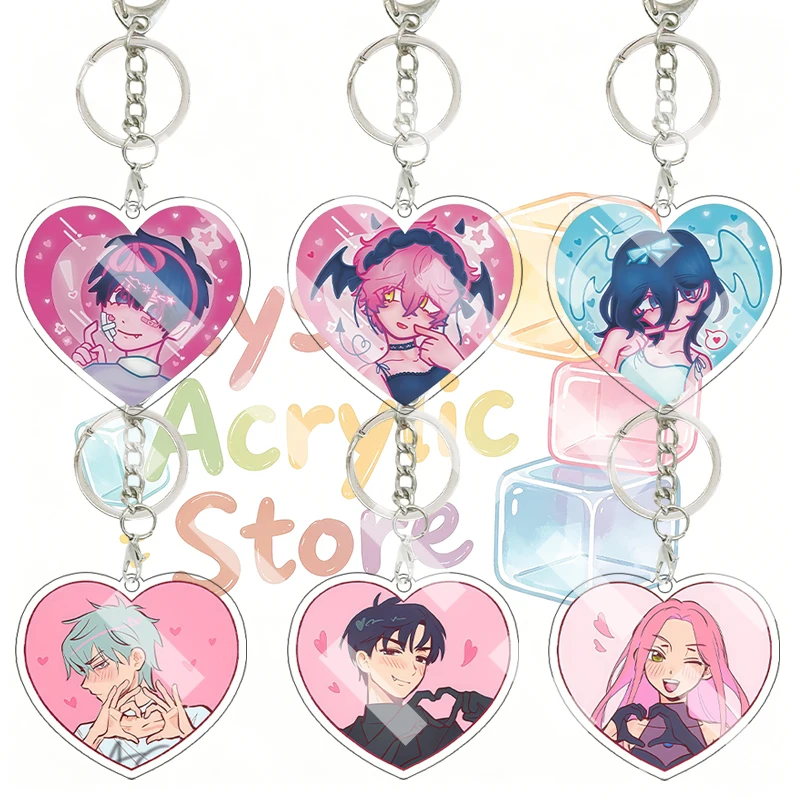 Cute Alien Stage Heart Shape Anime Acrylic Keychain Sweet Couple Cartoon Character Keyring Backpack Pendant Valentine's Day Gift