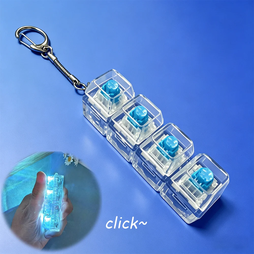 Image of LED Mechanischer Schlüsselanhänger Fidget Toy - Klicker-Entspannungsknopf für Erwachsene, Tastatur-Stressabbau-Gadget Geschenk
