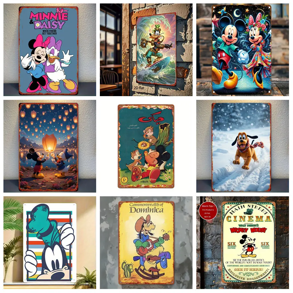 

Miniso Disney Mickey Colorful Scene Poster Metal Plaque Retro Decorative Plate Bar Garage Club Metal Sign Wall Decoration