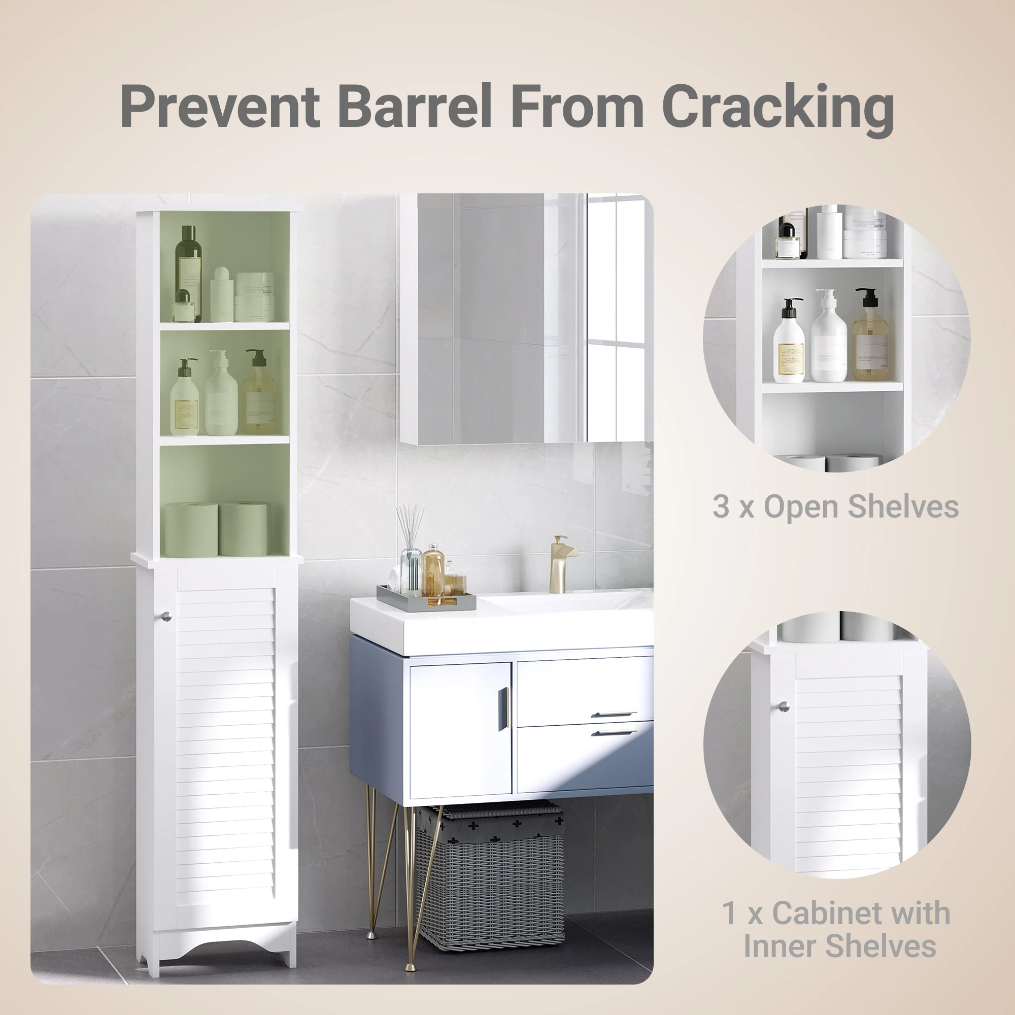 HOMCOM 165cm Freestanding Slimline Bathroom Storage Cabinet w/ 6 Shelves White