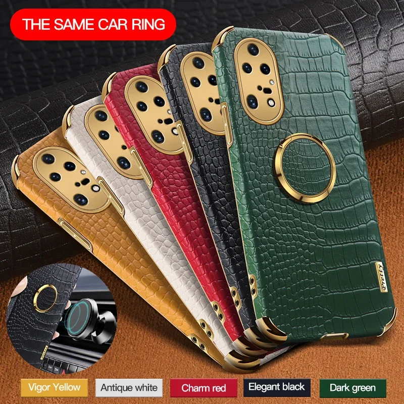 

Crocodile Pattern PU Leather Phone Case For Huawei P30 P50 P40 Pro Plus Soft Cover Cases Shockproof Ring Magnetic Holder