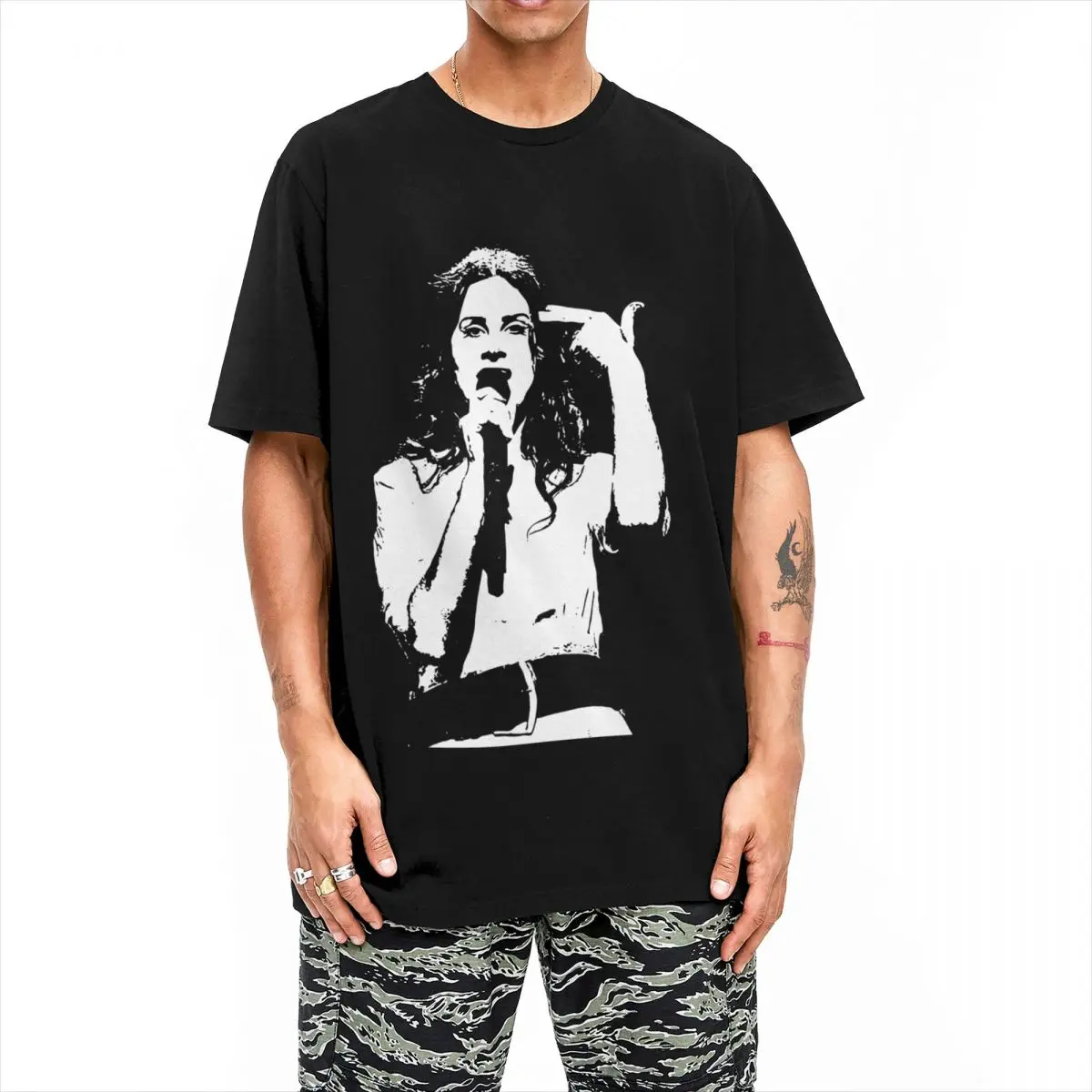 Vintage Memorable Hand Sign Lana Del Rey Retro Design T-Shirt Men Crewneck Short Sleeve Clothes Cotton Tops Shirts