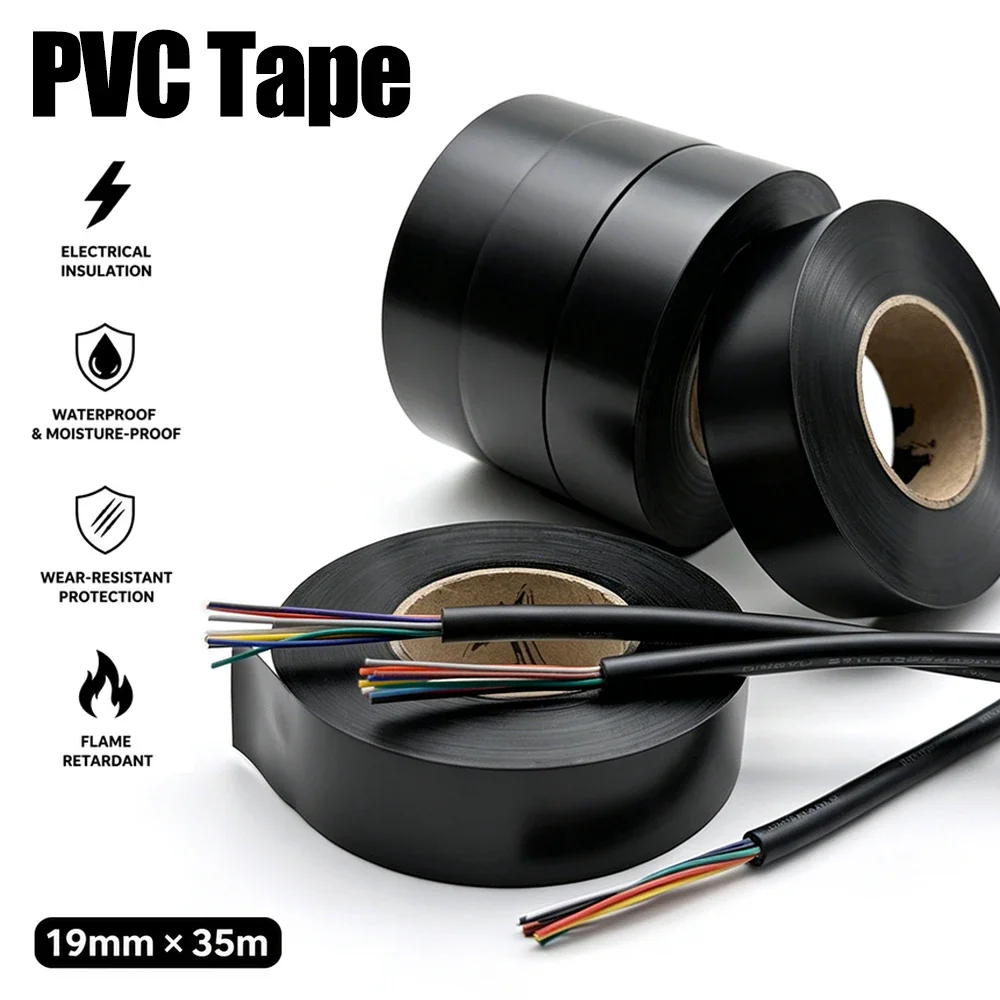 Black PVC Tape Width 19mm Weather Resistant Lead-Free Flame Retardant Tape For Electronic Electrical Circuit Insulation Repair