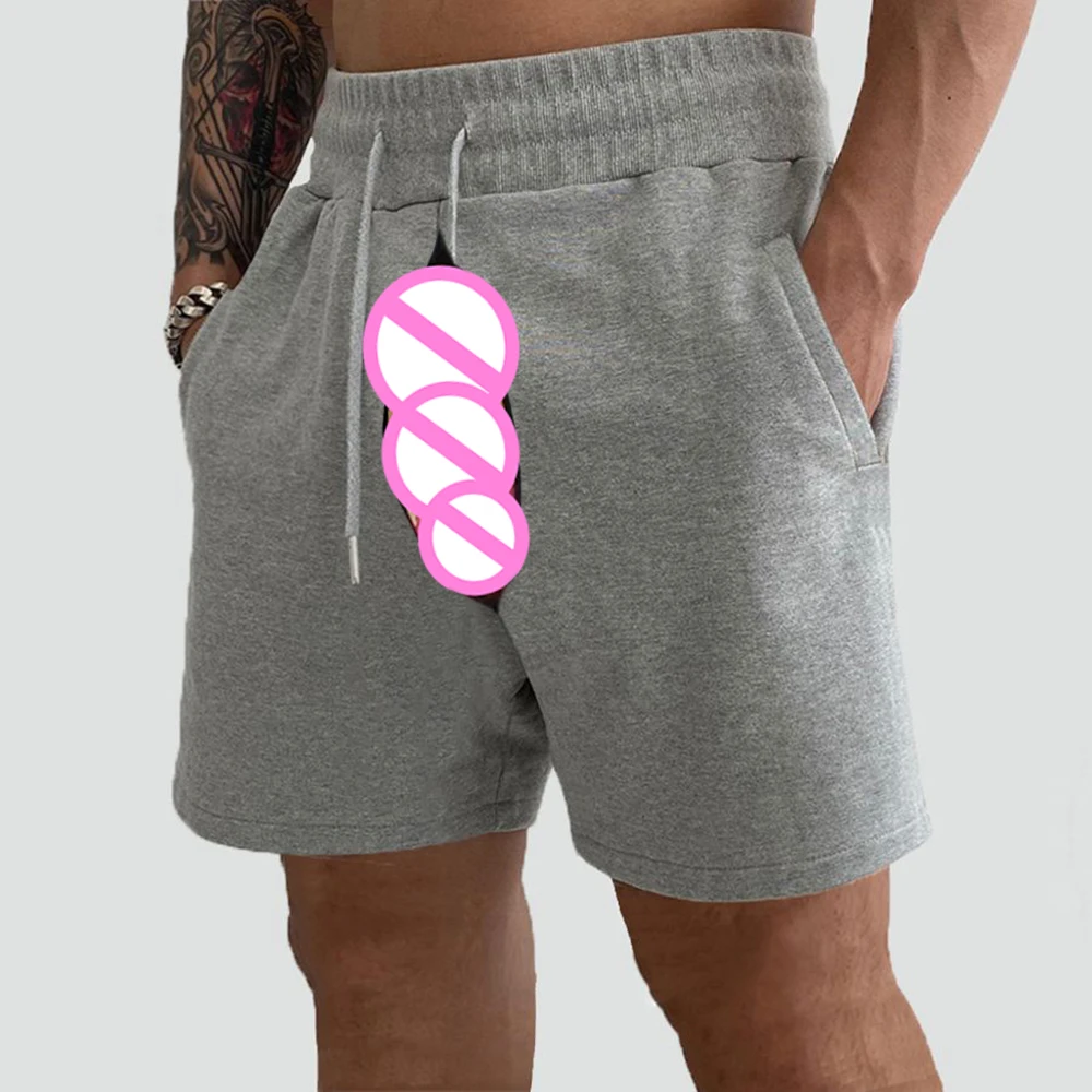 

Невидимые открытые промежности, эластичные брюки для бега на открытом воздухе, свободные мужские шорты для отдыха, летние спортивные шорты, модные