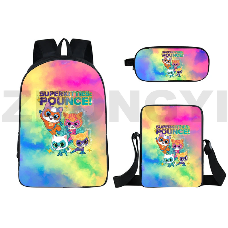 16 Inch SuperKitties Backpack Softback 3D Anime Fashion School Bag 3 Pcs/Set SuperKitties Bagpack Travel for Girl Zipper Bookbag