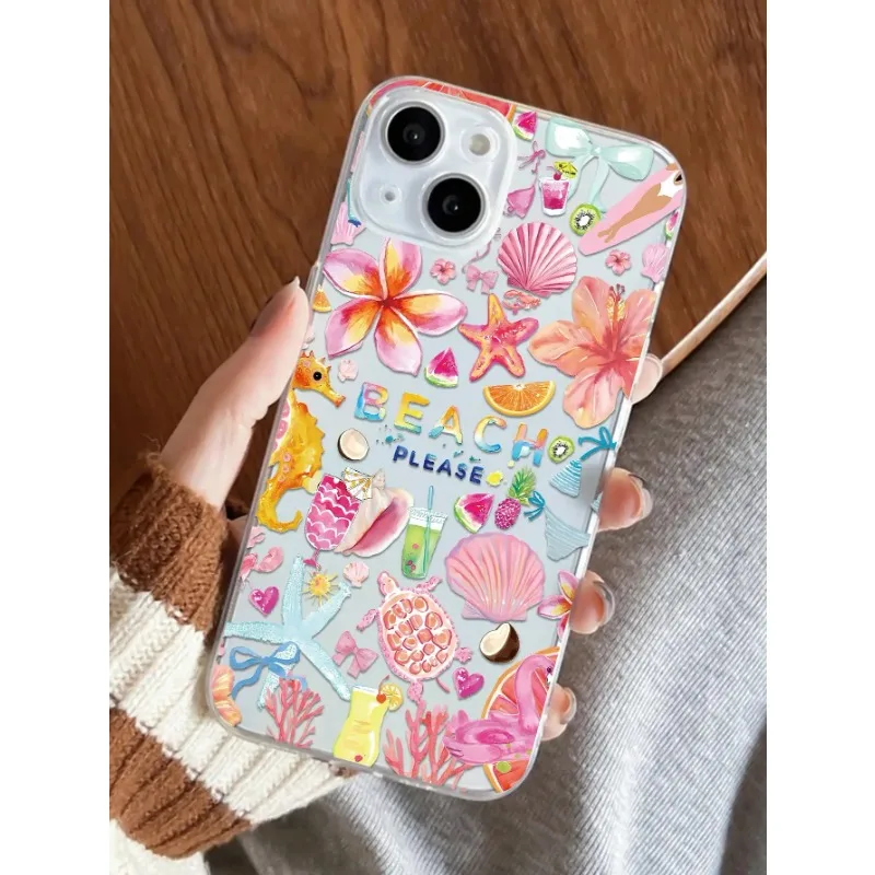 

Summer Beach Fruit Flower ﻿Phone Case For iPhone 16 15 14 13 12 11 Pro Max Mini X XS SE 7 Plus 16E Shockproof Soft Cover Fundas
