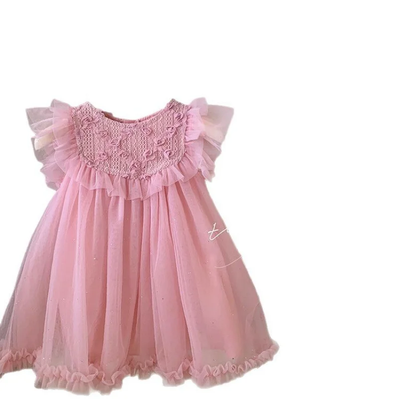 Girls' Princess Dress2025Summer New Style Girl Baby Clothes Fashion Children's Mesh Dress