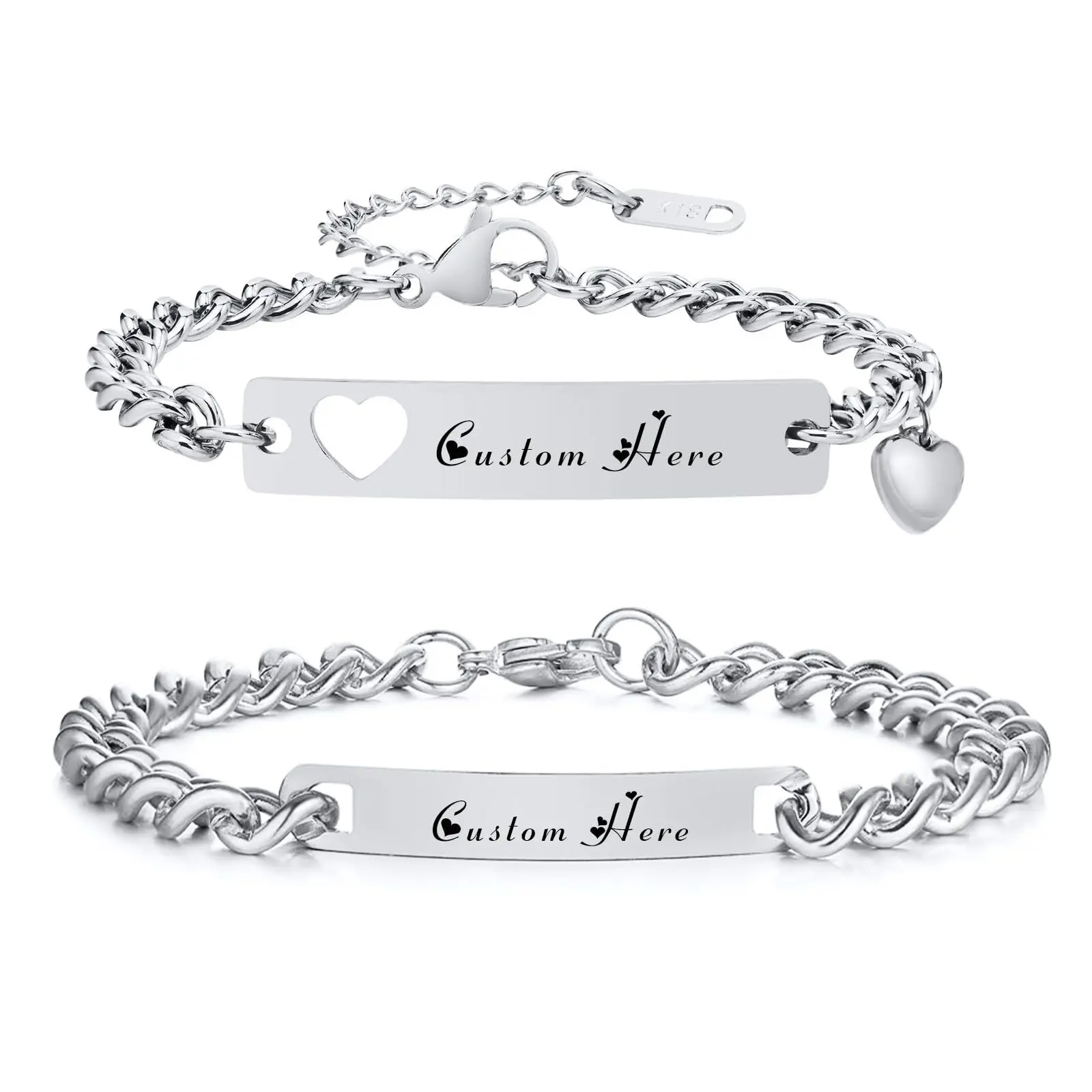 

Vnox Customized Bracelets For Couples,stainless Steel Chain With Nameplate Personalized Name Words,Lovers Jewelry Valuable Gift