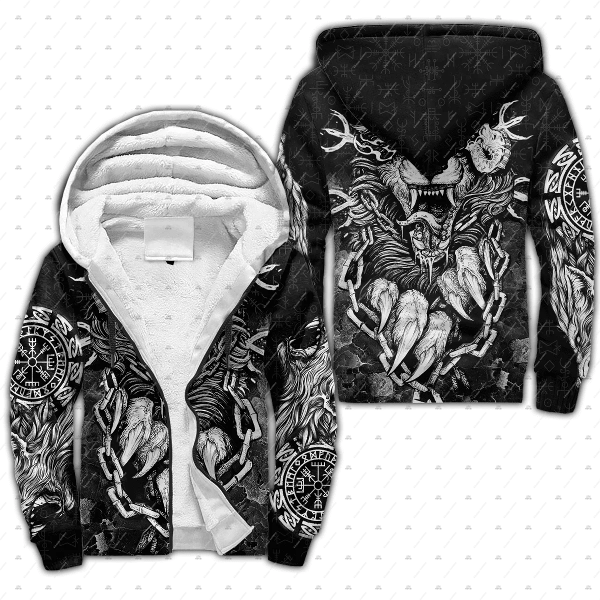 Newest Valhalla God Odin Warrior Wolf Fenrir Tattoo Vintage 3DPrint Harajuku Autumn Winter Warm Coat Fleece Jacket Zip Hoodies Q
