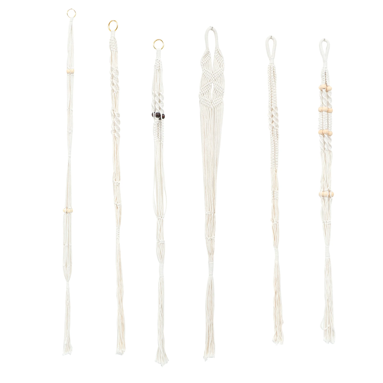 

6 Pcs Indoor Plant Pots Cotton and Linen Sling Hanging Flower Holder Tapestry Planter Beige Succulent Baskets Balcony Hanger