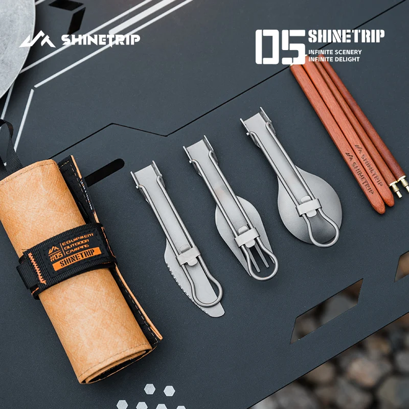 

Набор походной посуды из чистого титана ShineTrip: ложка, вилка, палочки для еды, столовые приборы для активного отдыха, портативный многоразовый набор для походов