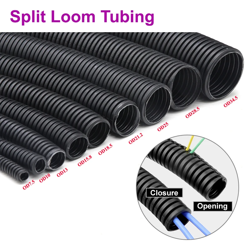 1/5/10M Black Wire Conduit Convoluted Tubing Wire Threading Plastic Sleeve Flexible Split Loom Wire Cover Cable Wrap Protector