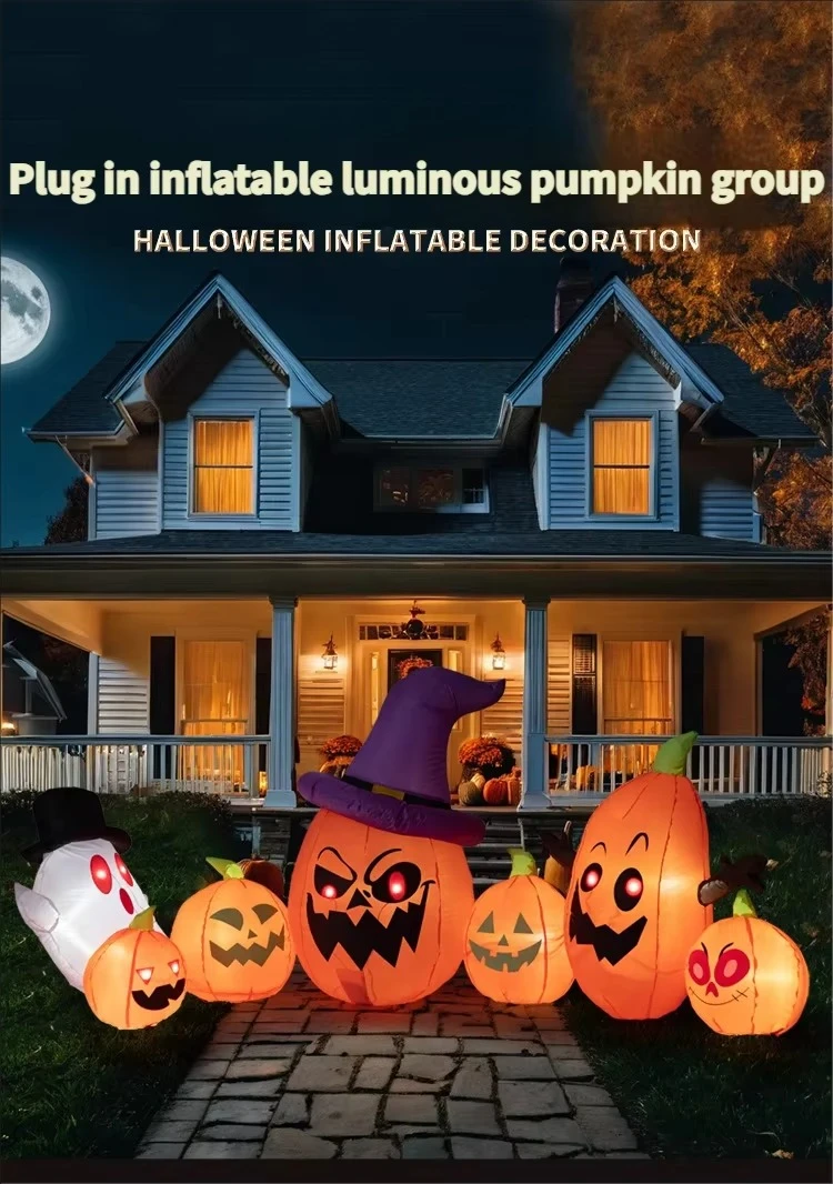 2.5 Meter Halloween Large Inflatable Group Glowing Pumpkins Plug-in Electric Mold Outdoor Courtyard Decorative Ornaments Ghosts