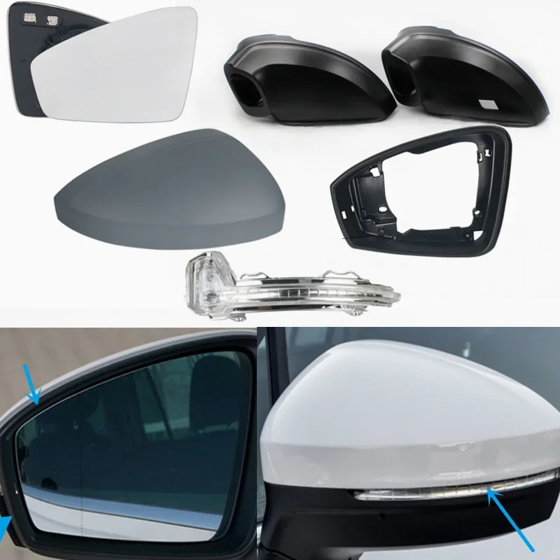 Rearview Mirror Cover Glass Lens With Blind Spot Warning Indicator Lamp Wing  Frame Lower Cap For VW Tiguan 2016 2017-2023