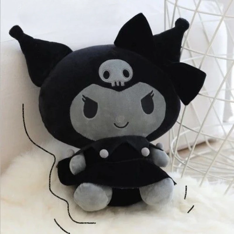 

30 см Sanrio Kuromi Little Devil, черная плюшевая игрушка, кукла, мультяшная фигурка, подушка, украшение для комнаты, подарки на день рождения для детей