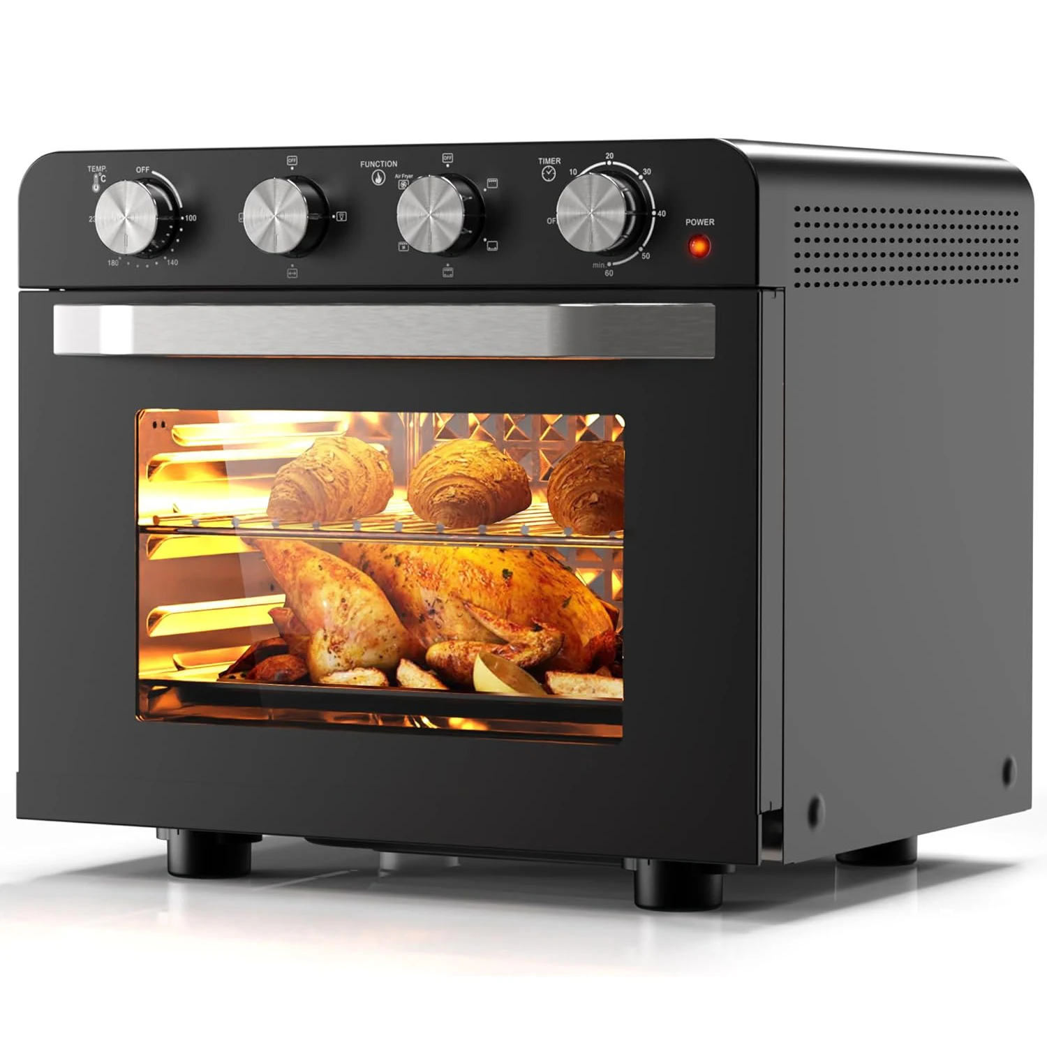 Forno per friggitrice ad aria Karinear 36L, Airfryer in acciaio inossidabile da 1700 W Forno da appoggio 10 in 1, Porta in vetro a doppio strato, Set di accessori