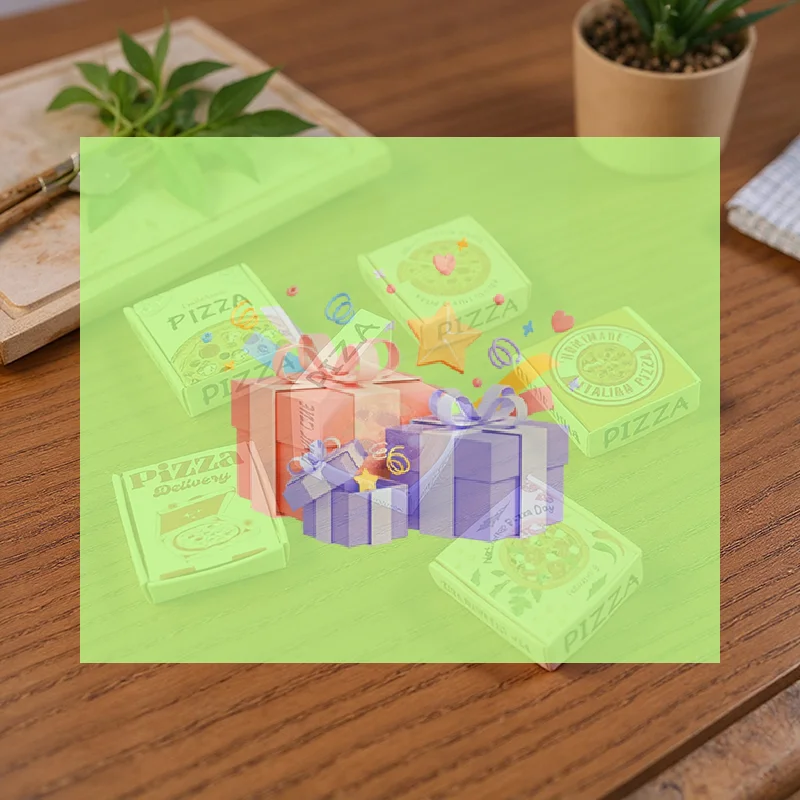 6-delige poppenhuisvoedseldecorset: mini-pizzas of verpakkingsdozen voor fantasiespel