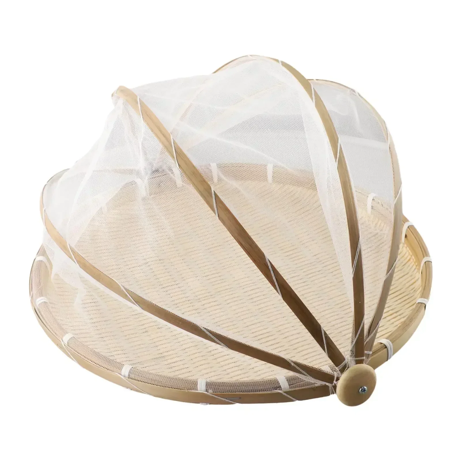 Bamboo Woven Basket Anti-Mosquito Net Fruit Vegetable Basket Dustpan Tent Basket Tray Portable Outdoor Picnic Mesh Net Cover