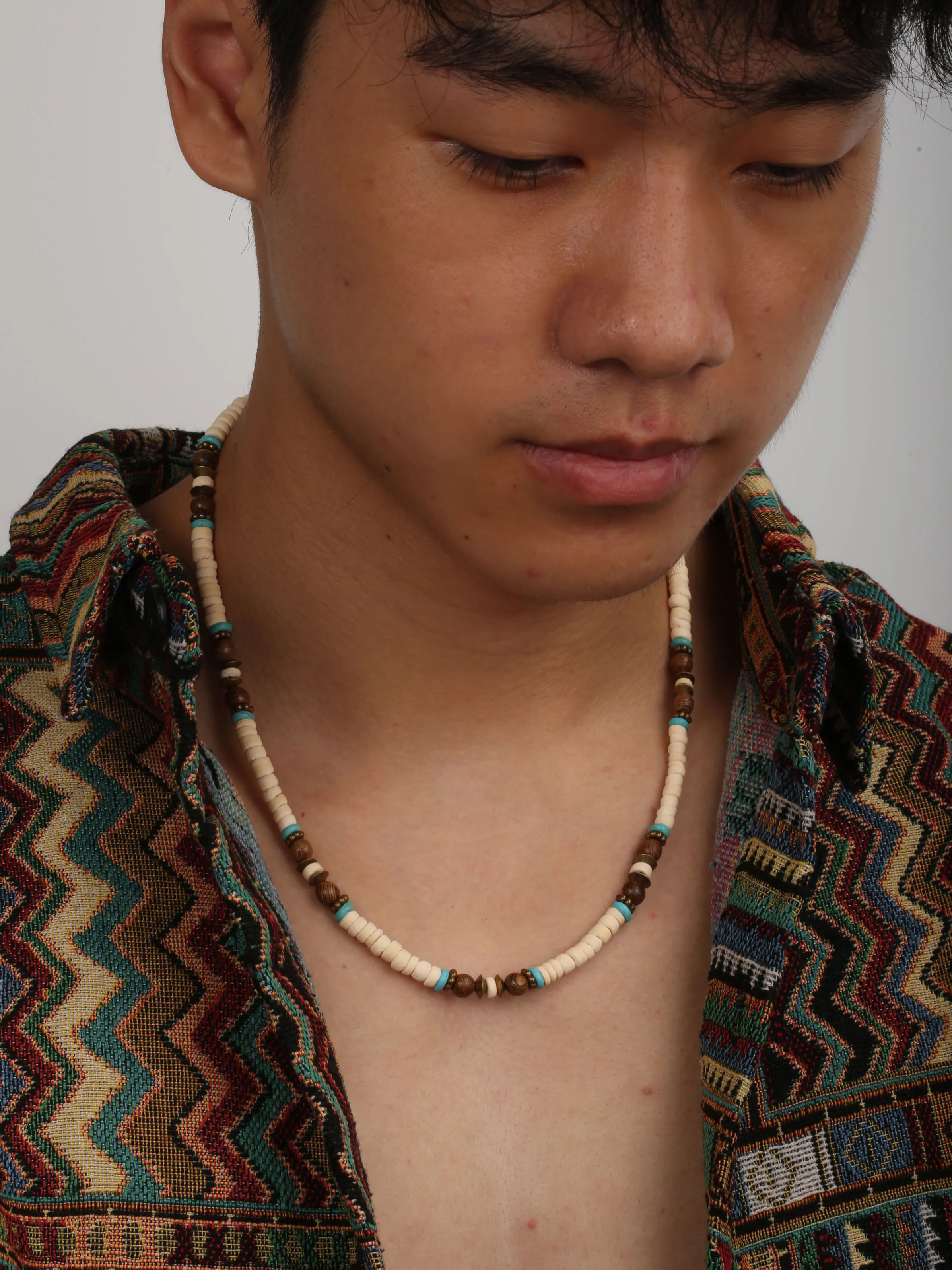 2024 6MM Vintage Bohemia Coconut Necklace for Men Handmade Tribal India Onyx Wooden Beads Necklace Men Jewelry Wholesale