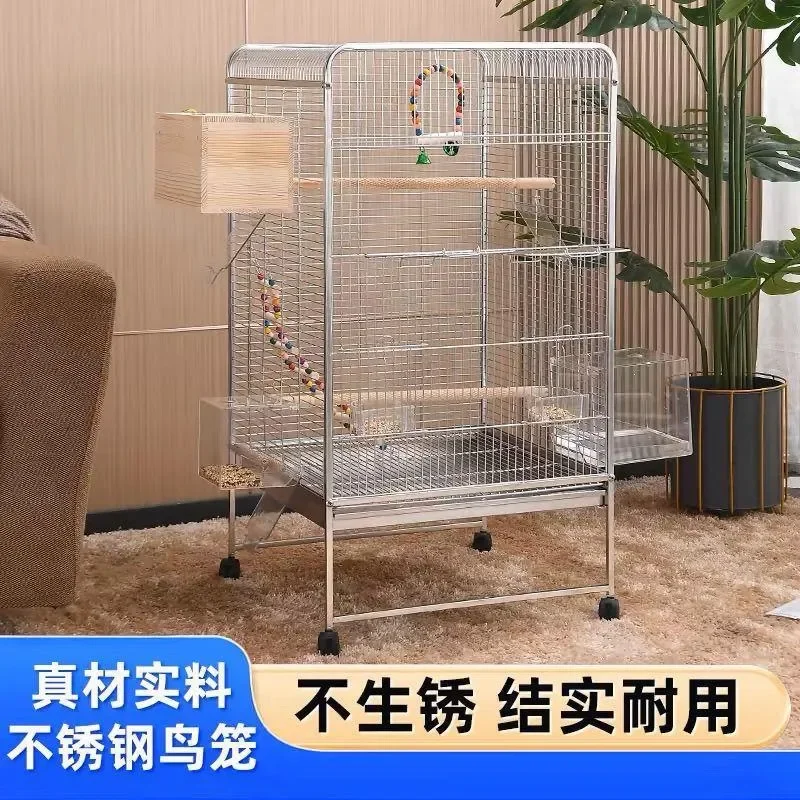 For Parrot Stainless Steel Bird Cage Large Luxury Villa Style Tiger Skin Pattern Spacious Breeding House Durable Household
