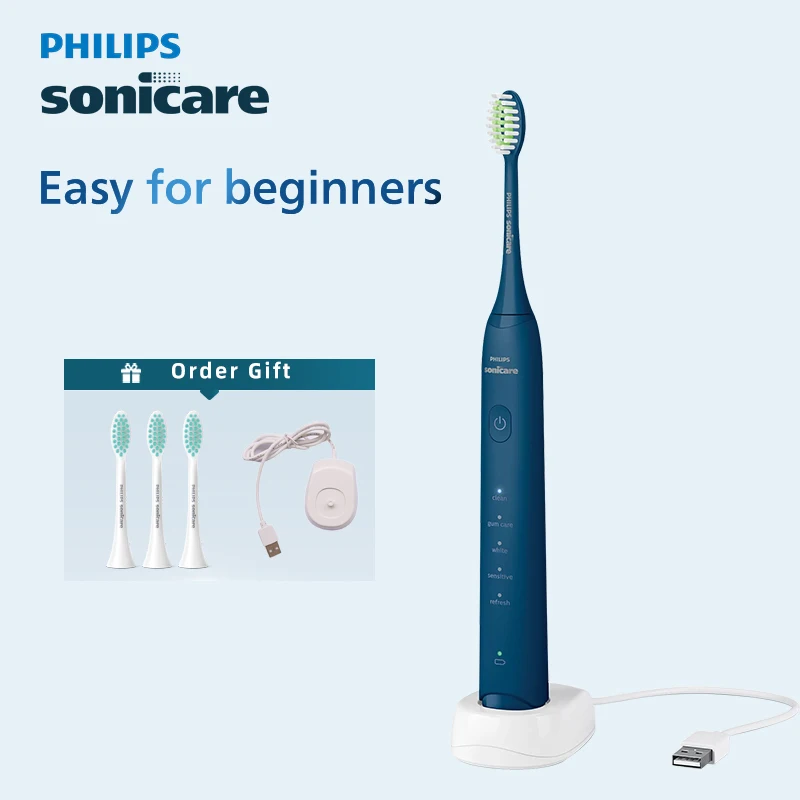 

PHILIPS Sonicare HX2471, электрическая зубная щетка, USB-док-станция, 5 режимов, отбеливание зубов, чистка полости рта, мягкая щетина, сменная зубная щетка