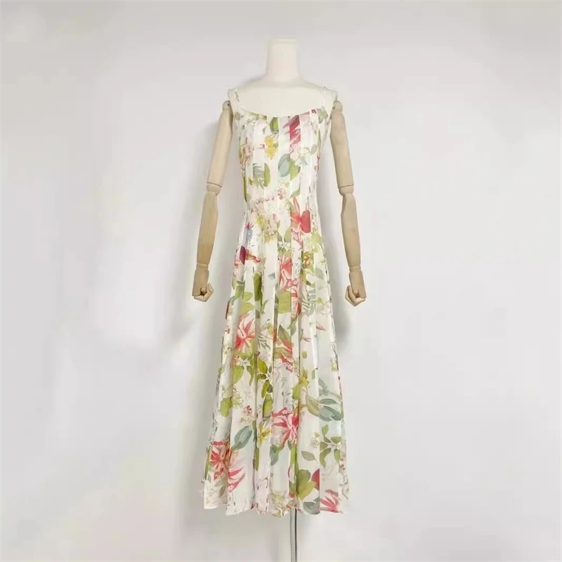 2025 Nuovo abito longuette da donna con stampa floreale girocollo smock elastico in vita manica corta da donna per le vacanze abito in cotone 100%