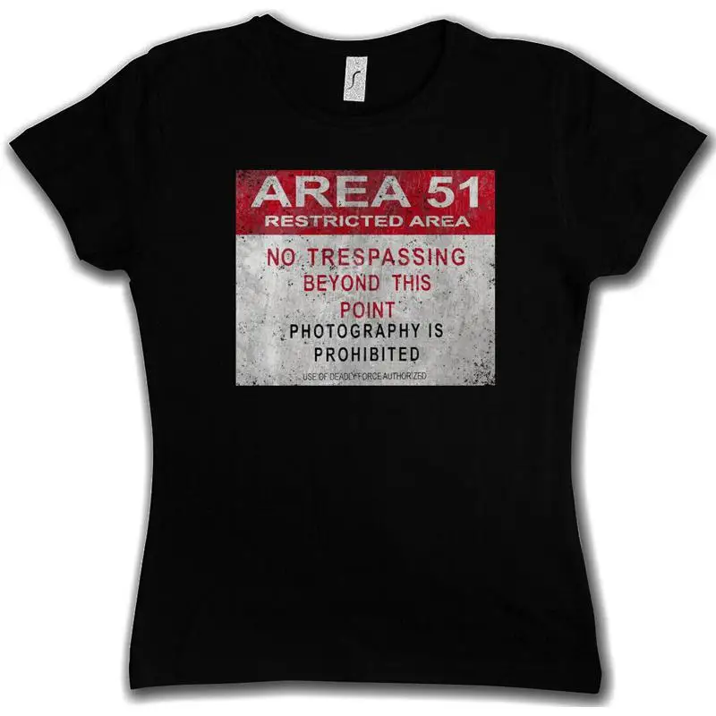Area 51 Vintage Logo Sign Girlie Shirt Warning Ufo Tr3B Adamski Secret Alien Eba