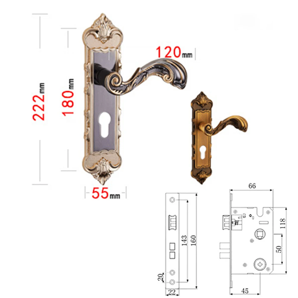 Retro European Door Entry Lever Lock Door Mortise Handle Security Knob 35-45mm