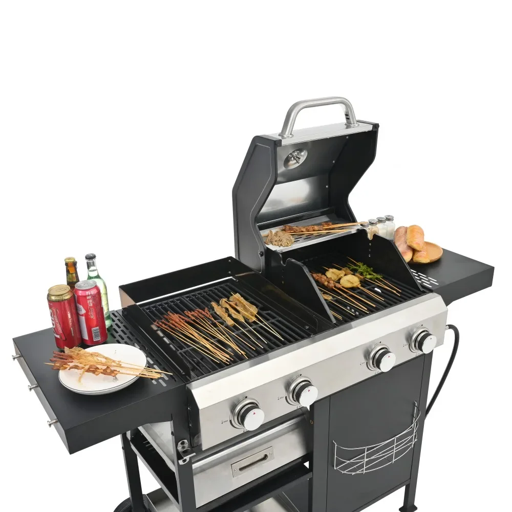 2+2 Multi-function Burner Gas Grill and Griddle Combo with Cover for Outdoor Cooking While Camping or Tailgating - BBQ