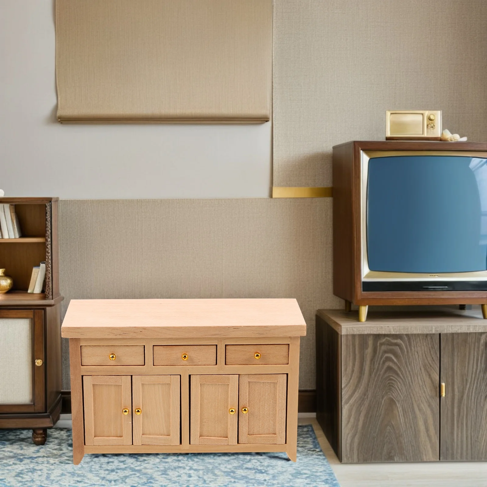 

1pcs 1/12 Scale Dollhouse Furniture Miniature Wooden Cabinet For Living Room Kitchen Mini Storage Cabinet Craft Decor Accessory