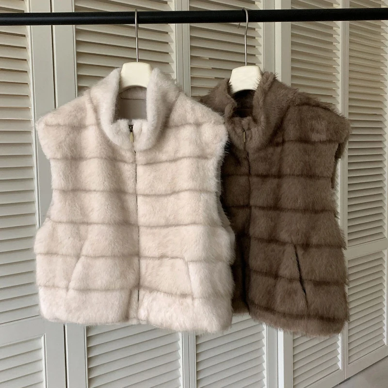 Coréen Sle col montant fausse fourrure Jaet femmes gilet Cardigan polyvalent automne hiver nouveauté Plu chaleur Aosphère