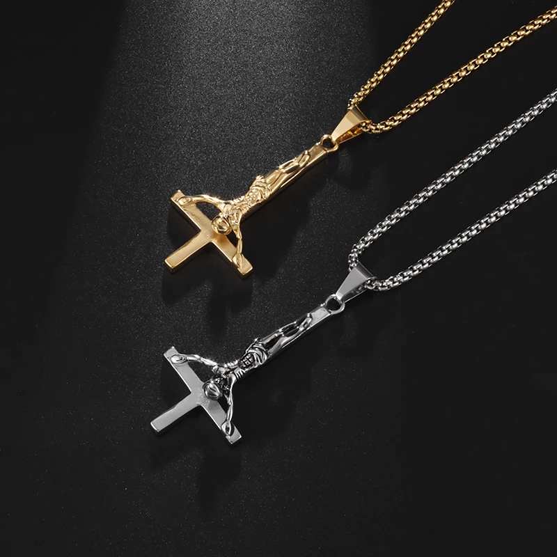 Classic Fashion Inverted Cross Jesus Pendant Charm Men and Women Religious Hip Hop Rock Necklace Amulet Jewelry