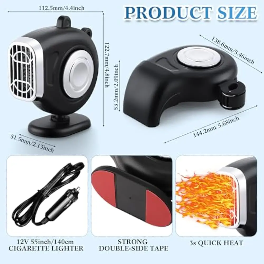 Car fan Car heater 12V/24V car heater, 360° rotation, suitable for car dashboard for car Van, bus truck, boat