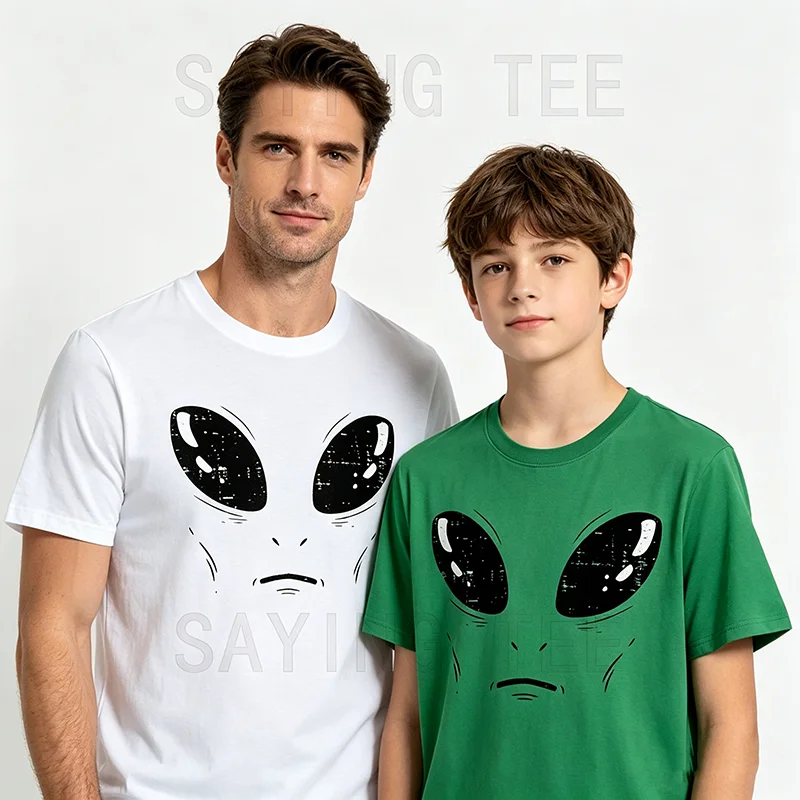 Alien-Gesicht Weltraum Lustiges Halloween-Kostüm Herren Damen Jungen T-Shirt Y2k UFO Alien Cosplay Halloween-Party-Kleidung Persönlichkeits-Outfit – Detail 4