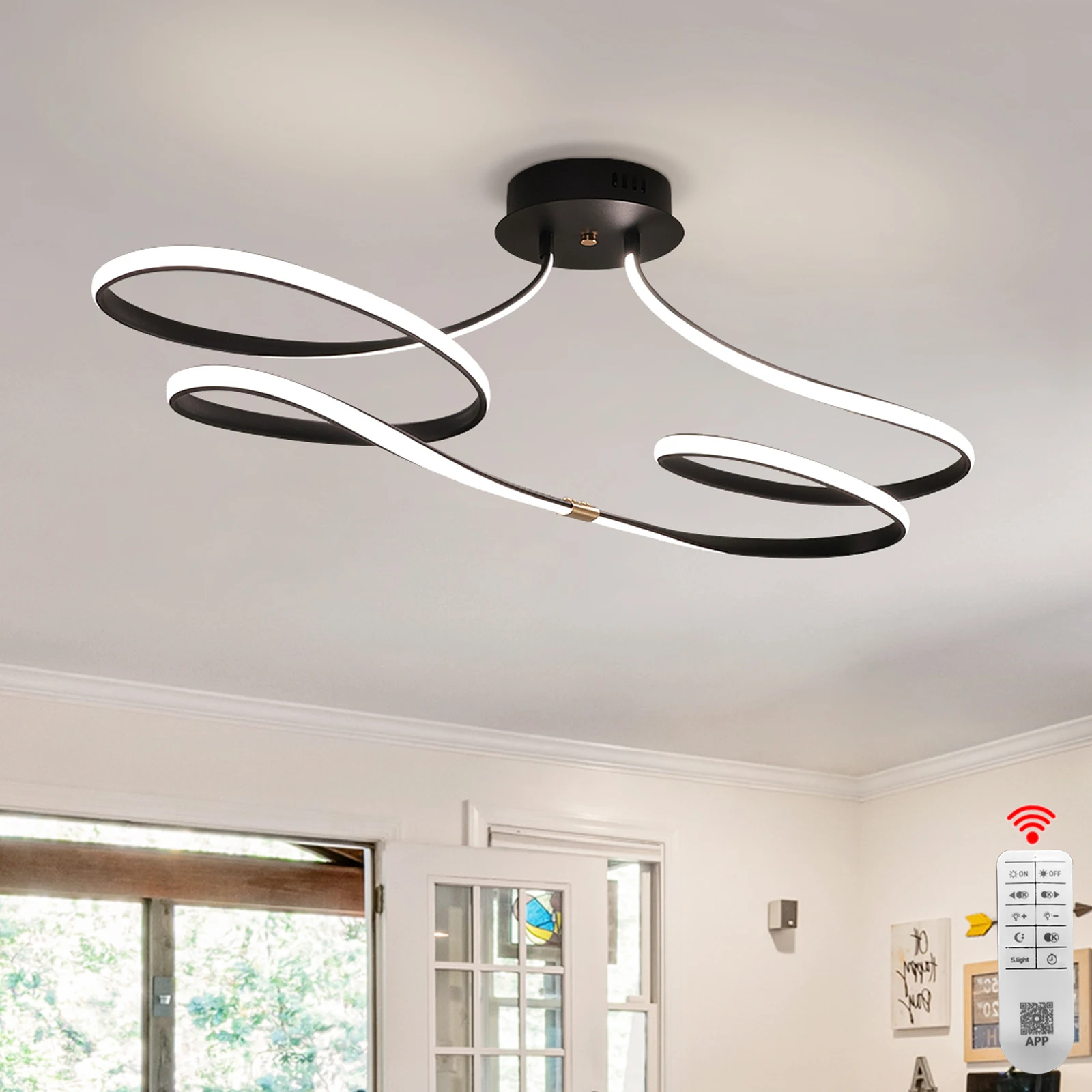 TCY 75 cm plafond moderne à intensité variable LED 28 W or/Chrome/noir pour chambre cuisine luminaire avec télécommande