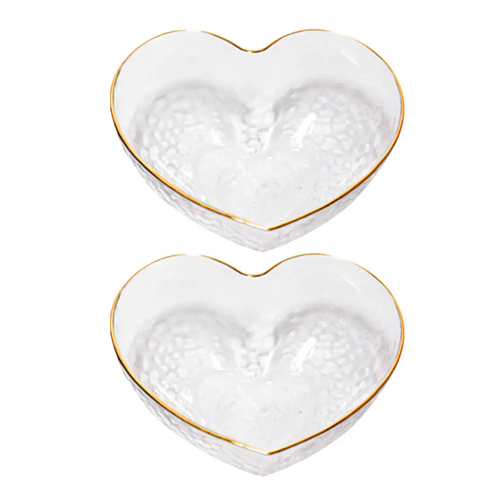

2Pcs Heart Glass Salad Bowl Heavy Duty Clear Glass Fruit Bowl Multi Functional Serving Dish Decorative Home Tableware Food