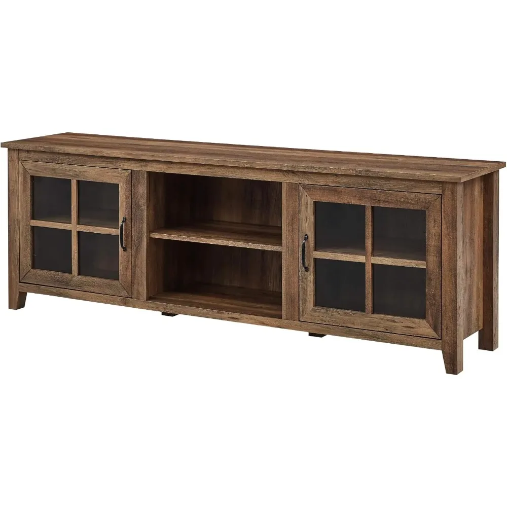 Novo, suporte de TV Portsmouth Classic com 2 portas de vidro para TVs de até 80 polegadas, 70 polegadas, carvalho rústico