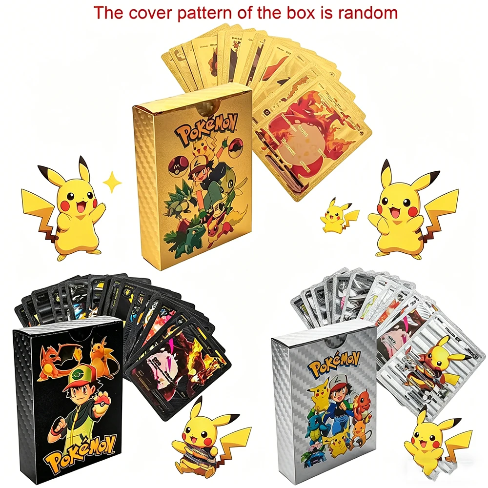 

New 55PCS Pokemon Cards Vmax GX Gold Foil Flash Box Party Interactive Game English Spanish funny Game Battle Collection Card