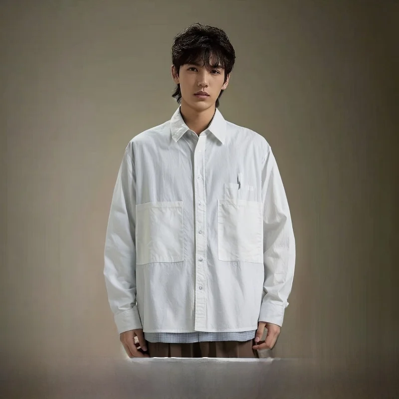 

American Sle Men's Casual Long Sve irt Faionable Loose Fit High Street Two-Piece Design Cotton 00% Garage Man