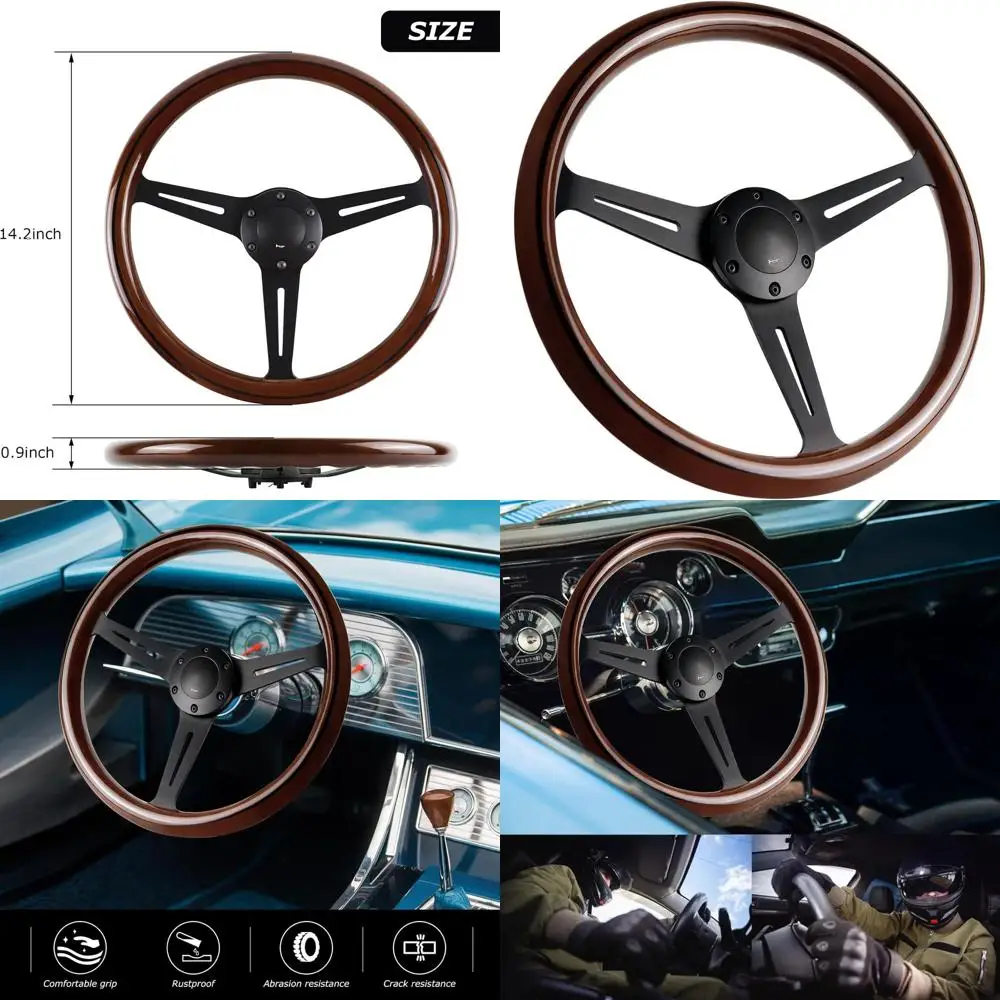 

14-дюймовый 6-болтовый гоночный руль под дерево, винтажный ностальгический стиль, автомобильный руль с кнопками звукового сигнала
