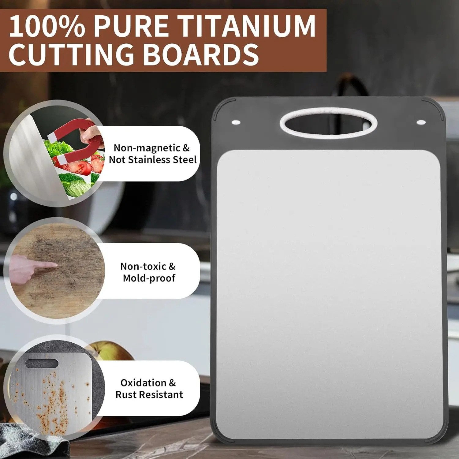 Dual-Sided Titanium Cutting Board: Metal for Meat/Fish & PP for Fruits/Veggies, Dishwasher Safe, Easy Clean