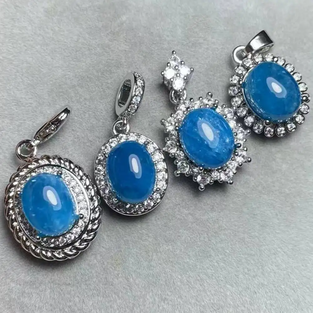 

4pcs natural blue apatite white copper pendant charms for gift stone size approx8*10mm