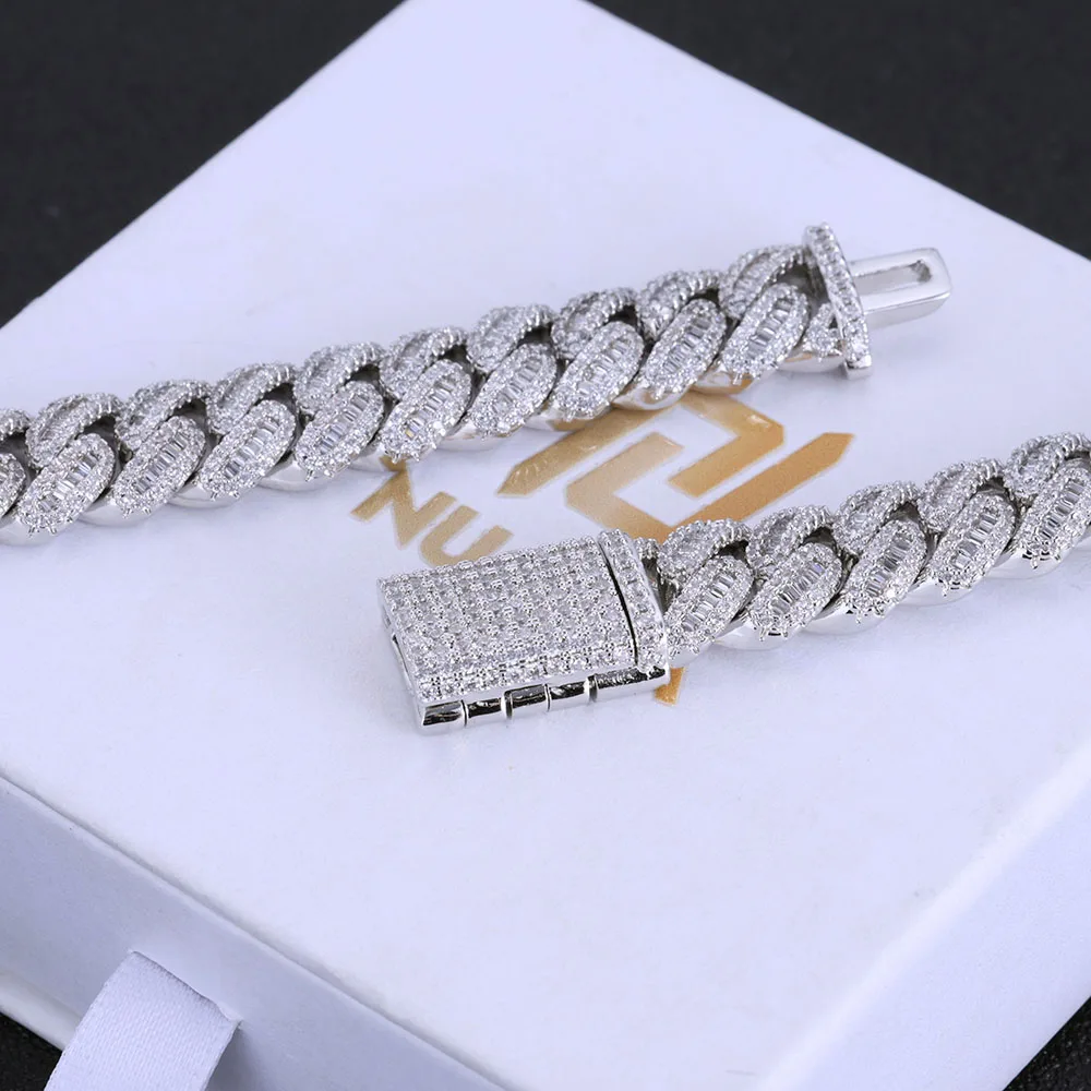 Hip Hop 12mm Bling Iced Out Diamond Cuban Chain Brass 5A Cz Baguette Cuban Link Necklace Men Women Jewelry Birthday Gift