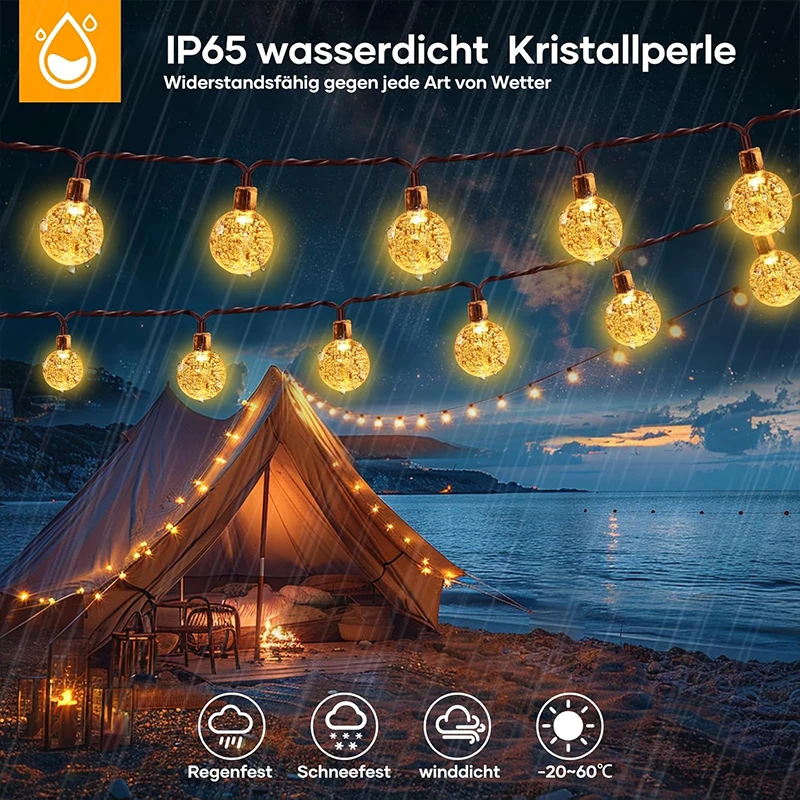 أضواء سلسلة الشمسية خارج أضواء كريستال غلوب مع 8 أوضاع مقاومة للماء لشجرة الحديقة فناء حفلة عيد الميلاد ديكور #3