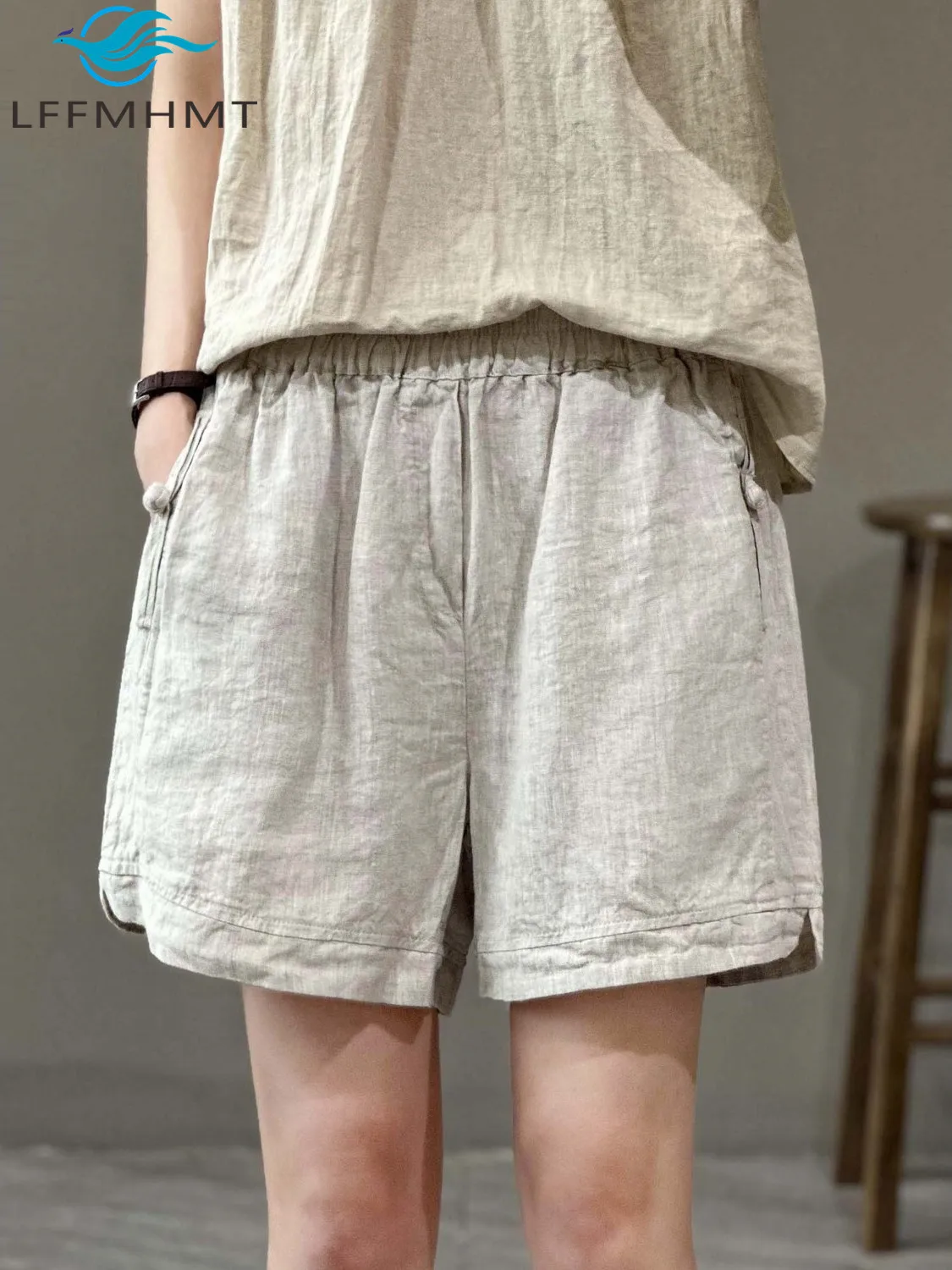 

Summer Fashion Women Elastic Waist Solid Color Simple Basic Home Comfortable Shorts Female Cotton Linen Half Length Short Pants
