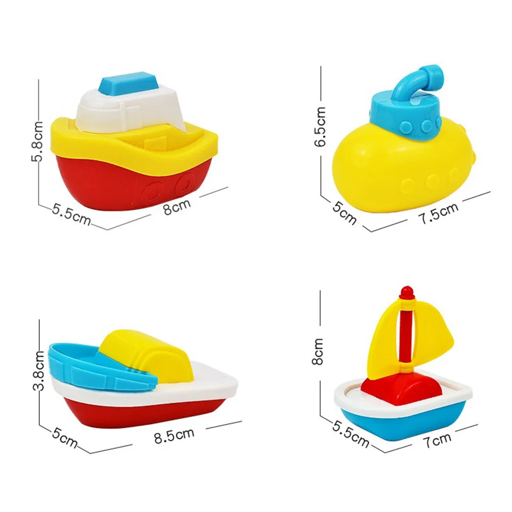 4Pcs Baby Bath Water Small Boat Cartoon Playing Fun Bathing Collection for Toddlers Kids Indoor Pool Shower Bath Time