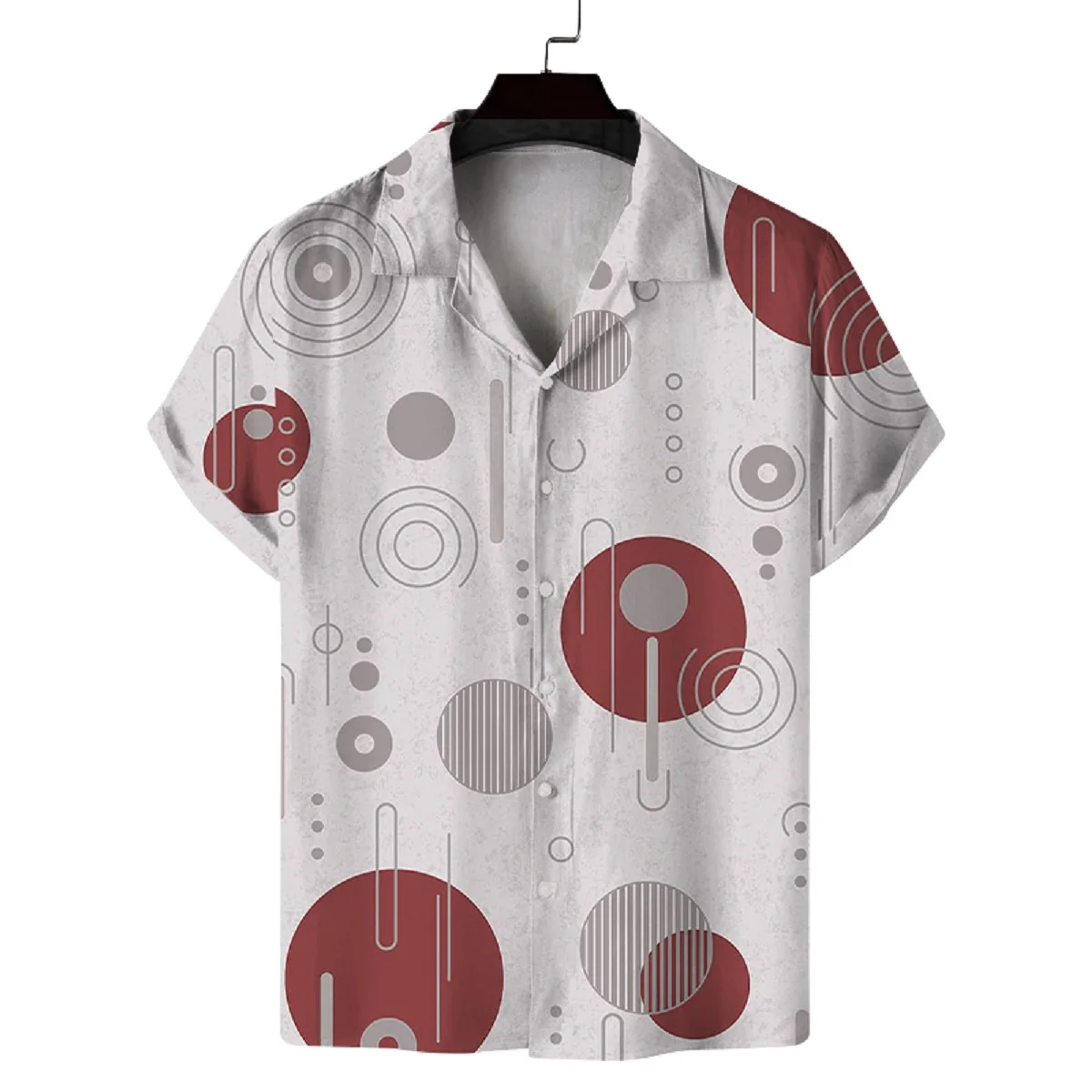 

Men's summer Cuban collar short-sleeved shirt with fashionable circle and round element printing, lively, sunny, casual, comfort