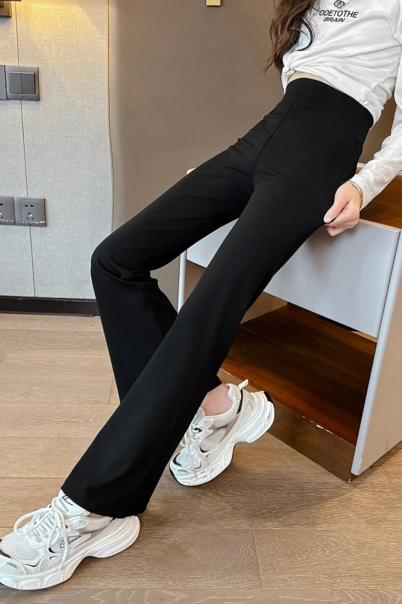 Mädchen Yoga-Hose mit Hoher Taille, Dehnbare Sport-Freizeithose, Schwarze Schlaghose für Kinder, Weich und Bequem, 2026 – Detail 6