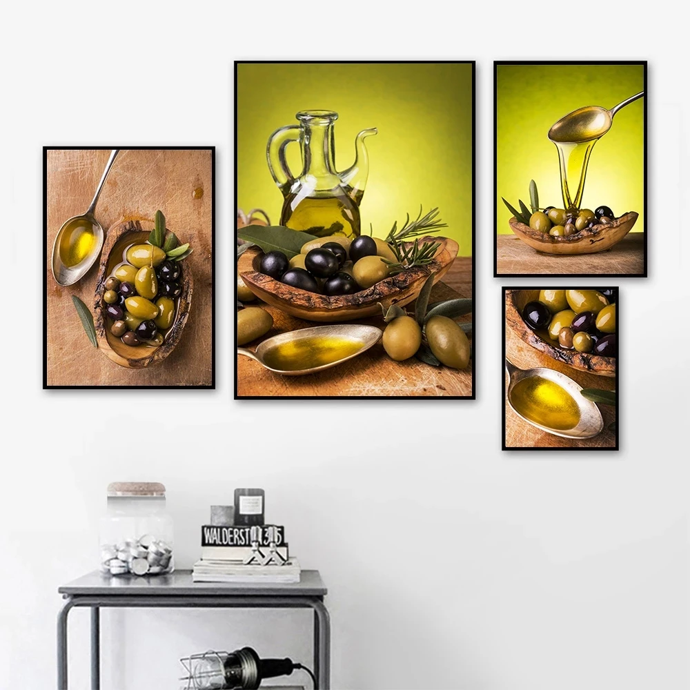 Modern Kitchen Cooking Supplies Edible Oil Olive Oil Fresh Art Canvas Posters and Printed Pictures for Kitchen Home Decoration