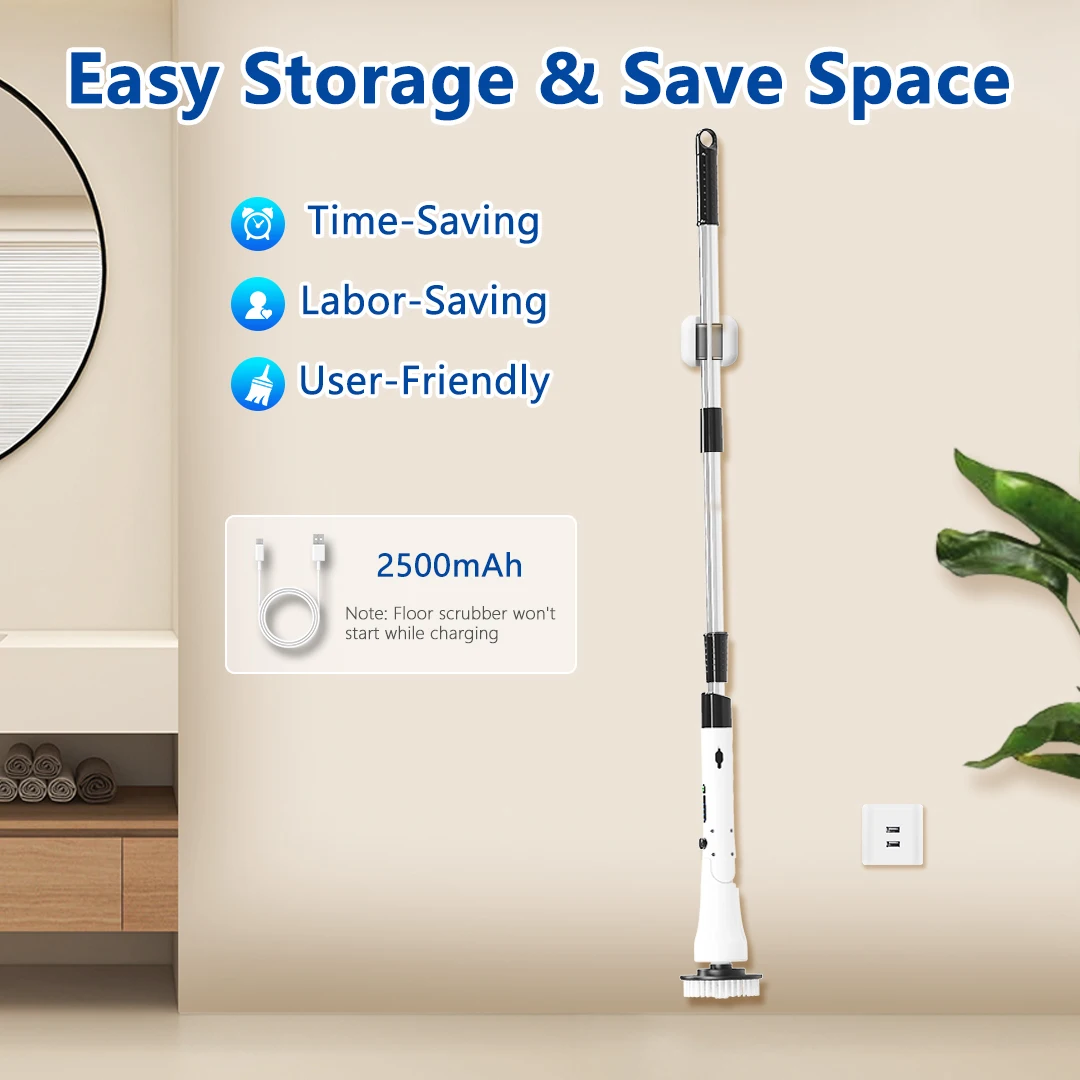 2025 مصنع الجملة اللاسلكي تدور الغسيل الكهربائية مجموعة 7 استبدال رئيس طويل اليد قابلة للشحن فرشاة التنظيف الكهربائية